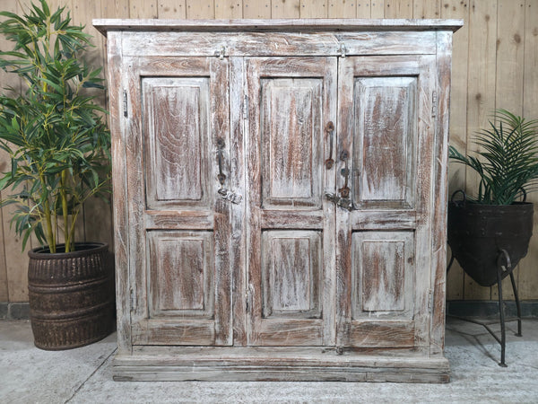 Vintage Reclaimed Indian Wooden House Keepers Linen Cupboard Sideboard Tv Unit