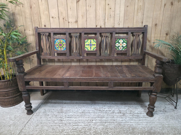 Vintage Rustic Indian Colonial Solid Wooden Garden Bench Seat Day Bed