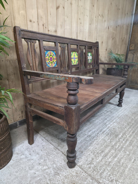 Vintage Rustic Indian Colonial Solid Wooden Garden Bench Seat Day Bed