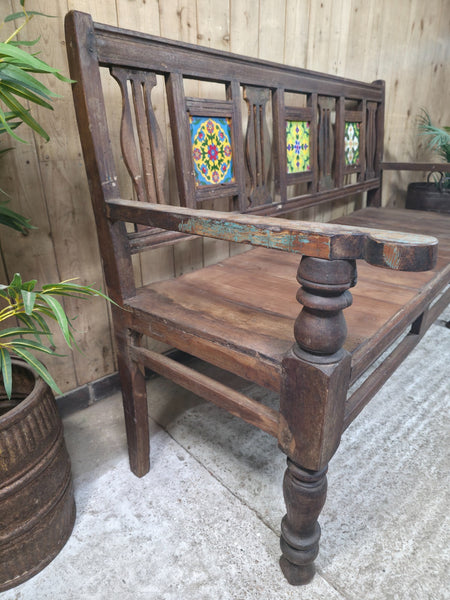 Vintage Rustic Indian Colonial Solid Wooden Garden Bench Seat Day Bed