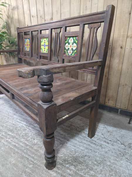 Vintage Rustic Indian Colonial Solid Wooden Garden Bench Seat Day Bed