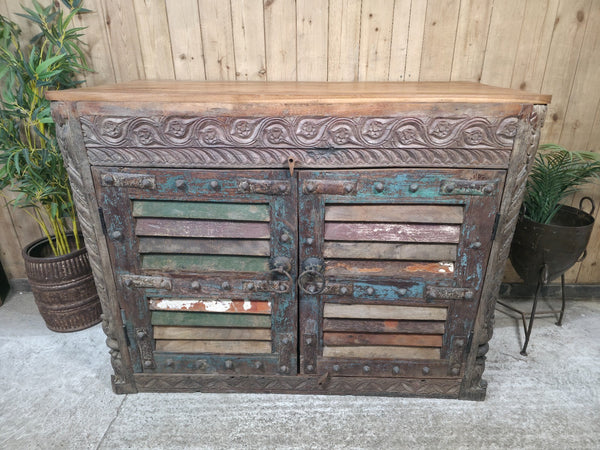 Vintage Reclaimed Indian Solid Wooden Sideboard Tv Unit Counter Bar