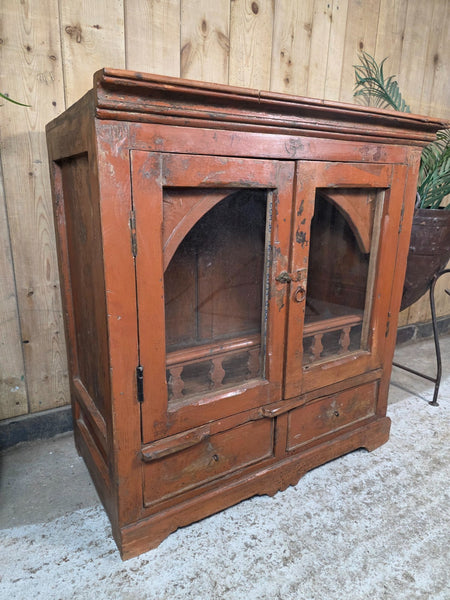 Vintage Indian Glazed Colonial Wooden Kitchen Bathroom Drinks Display Cabinet