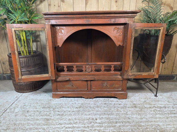 Vintage Indian Glazed Colonial Wooden Kitchen Bathroom Drinks Display Cabinet