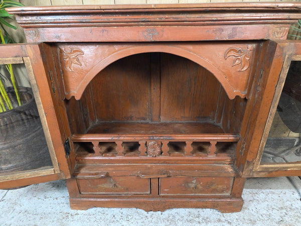 Vintage Indian Glazed Colonial Wooden Kitchen Bathroom Drinks Display Cabinet