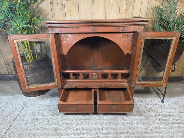 Vintage Indian Glazed Colonial Wooden Kitchen Bathroom Drinks Display Cabinet
