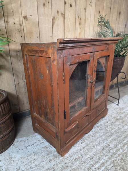 Vintage Indian Glazed Colonial Wooden Kitchen Bathroom Drinks Display Cabinet
