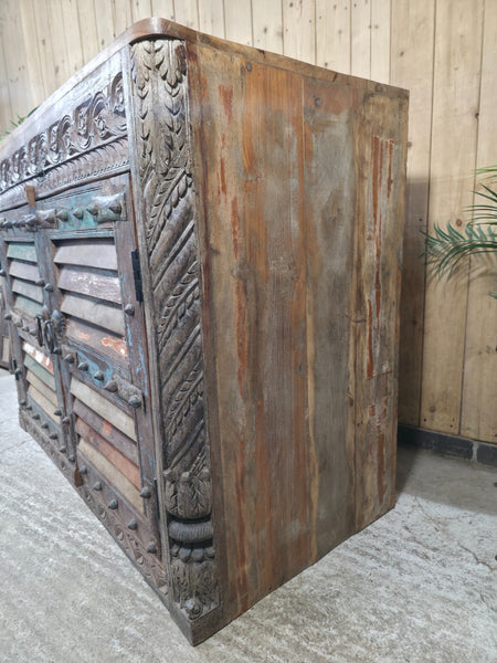 Vintage Reclaimed Indian Solid Wooden Sideboard Tv Unit Counter Bar