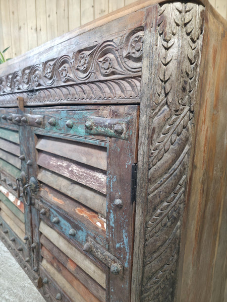 Vintage Reclaimed Indian Solid Wooden Sideboard Tv Unit Counter Bar