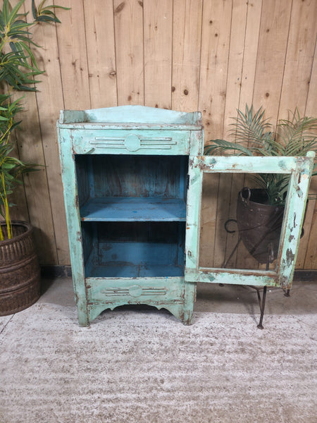 Vintage Indian Glazed Wooden Kitchen Bathroom Drinks Display Bedside Cabinet
