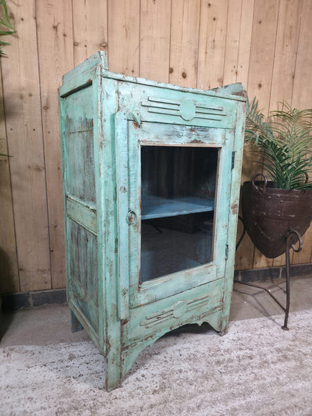 Vintage Indian Glazed Wooden Kitchen Bathroom Drinks Display Bedside Cabinet