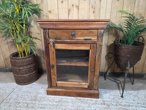 Vintage Indian Glazed Wooden Kitchen Bathroom Drinks Display Bedside Cabinet