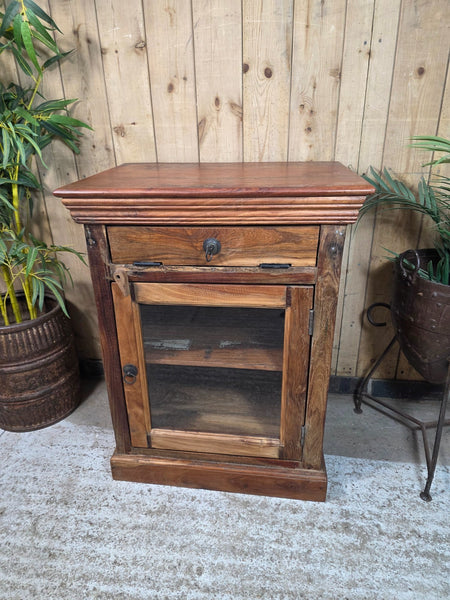 Vintage Indian Glazed Wooden Kitchen Bathroom Drinks Display Bedside Cabinet
