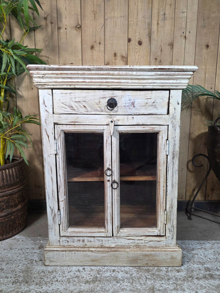 Vintage Indian Glazed Wooden Kitchen Bathroom Drinks Display Bedside Cabinet