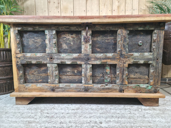 Vintage Reclaimed Indian Solid Wooden Blanket Box Ottoman Storage Trunk Chest