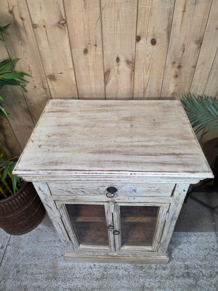 Vintage Indian Glazed Wooden Kitchen Bathroom Drinks Display Bedside Cabinet