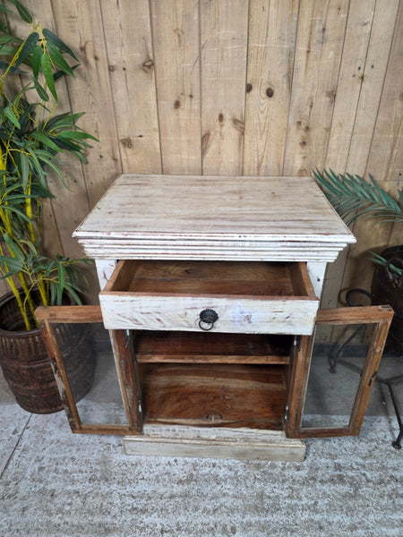 Vintage Indian Glazed Wooden Kitchen Bathroom Drinks Display Bedside Cabinet
