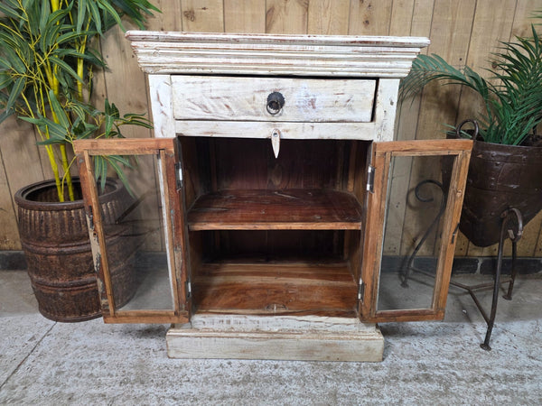Vintage Indian Glazed Wooden Kitchen Bathroom Drinks Display Bedside Cabinet