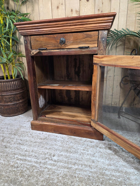 Vintage Indian Glazed Wooden Kitchen Bathroom Drinks Display Bedside Cabinet