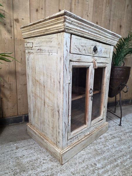Vintage Indian Glazed Wooden Kitchen Bathroom Drinks Display Bedside Cabinet