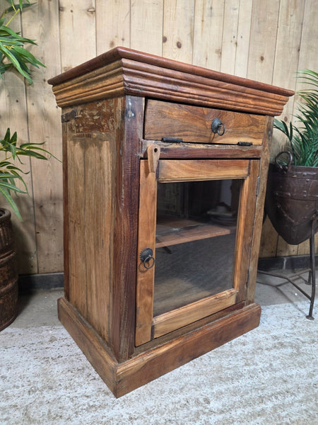 Vintage Indian Glazed Wooden Kitchen Bathroom Drinks Display Bedside Cabinet