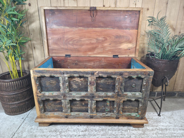 Vintage Reclaimed Indian Solid Wooden Blanket Box Ottoman Storage Trunk Chest