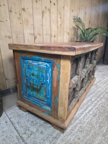 Vintage Reclaimed Indian Solid Wooden Blanket Box Ottoman Storage Trunk Chest