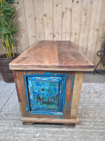 Vintage Reclaimed Indian Solid Wooden Blanket Box Ottoman Storage Trunk Chest