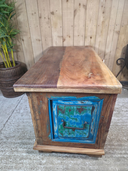 Vintage Reclaimed Indian Solid Wooden Blanket Box Ottoman Storage Trunk Chest