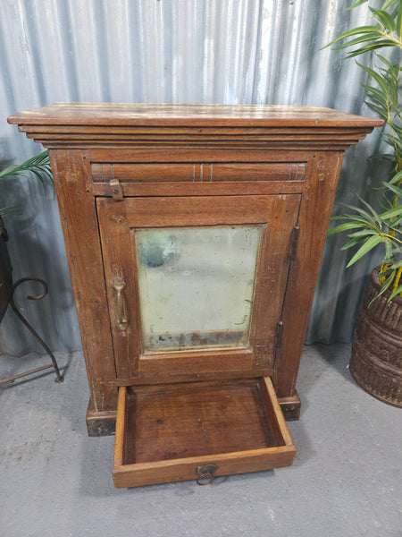 Vintage Indian Mirrored Colonial Wooden Kitchen Bathroom Drinks Display Cabinet