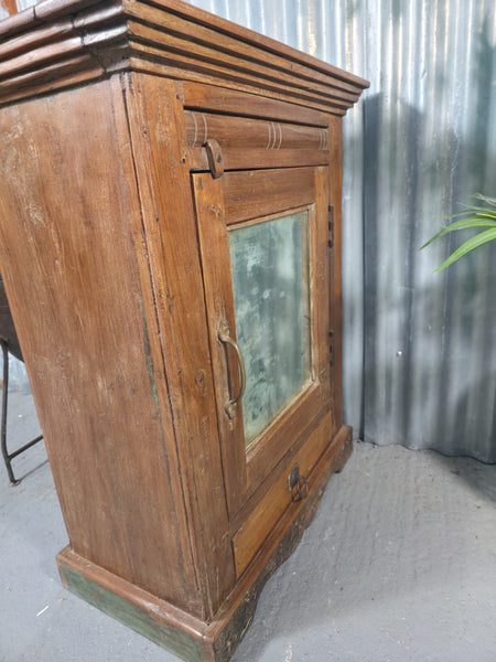Vintage Indian Mirrored Colonial Wooden Kitchen Bathroom Drinks Display Cabinet