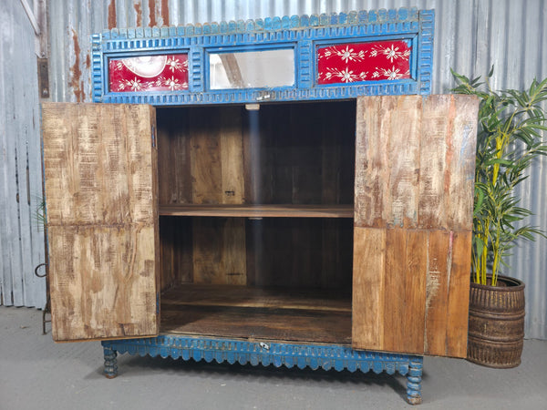 Vintage Indian Glazed Colonial Wooden Kitchen Bathroom Drinks Display Cabinet