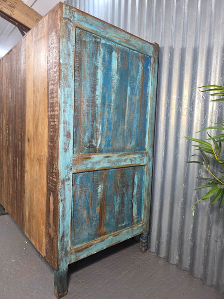 Vintage Indian Glazed Colonial Wooden Kitchen Bathroom Drinks Display Cabinet