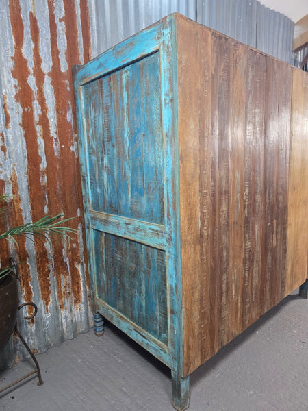 Vintage Indian Glazed Colonial Wooden Kitchen Bathroom Drinks Display Cabinet