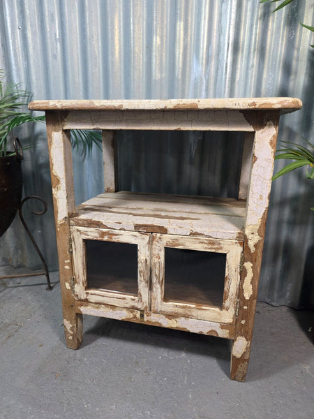 Vintage Indian Military Colonial Wooden Kitchen Bathroom Drinks Display Cabinet