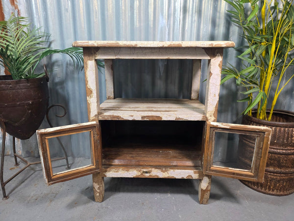 Vintage Indian Military Colonial Wooden Kitchen Bathroom Drinks Display Cabinet
