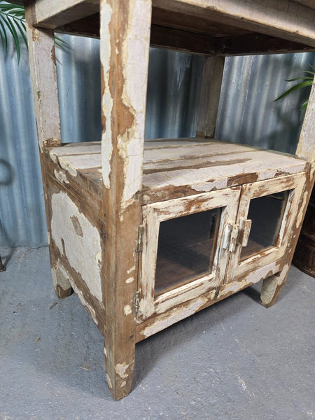 Vintage Indian Military Colonial Wooden Kitchen Bathroom Drinks Display Cabinet