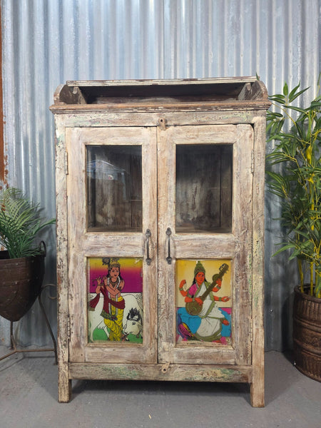 Vintage Reclaimed Indian Freestanding Kitchen Bathroom Drinks Display Cabinet