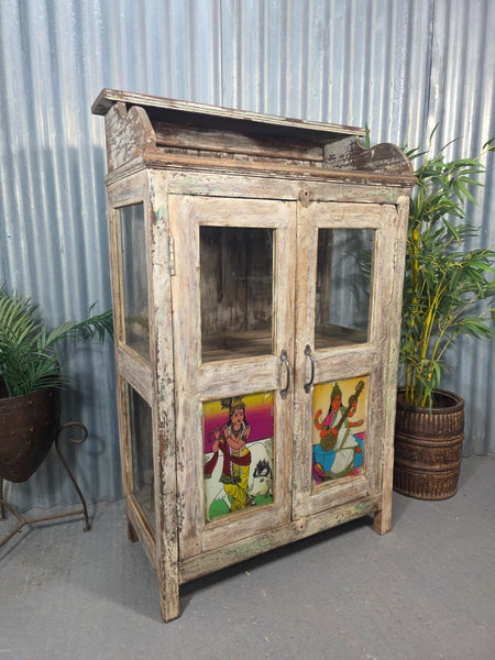 Vintage Reclaimed Indian Freestanding Kitchen Bathroom Drinks Display Cabinet