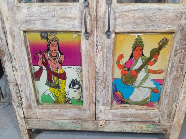Vintage Reclaimed Indian Freestanding Kitchen Bathroom Drinks Display Cabinet