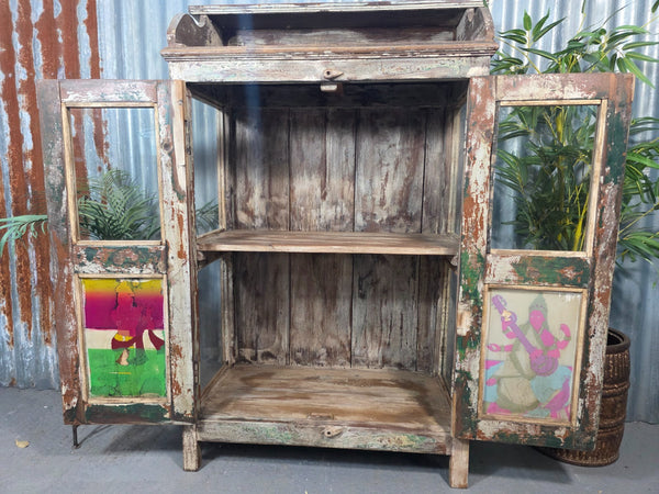 Vintage Reclaimed Indian Freestanding Kitchen Bathroom Drinks Display Cabinet