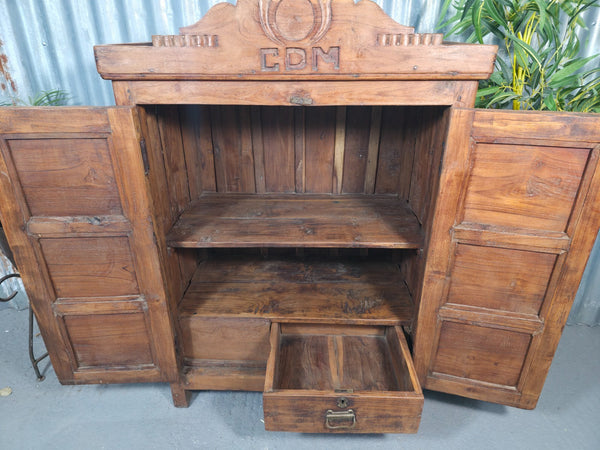Vintage Indian Colonial Teak Wooden Hallway Kitchen Bathroom Cupboard