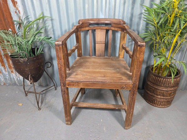 Vintage Rustic Indian Teak Wooden Gandhi Armchair Garden Seat