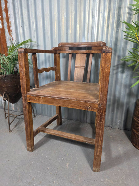 Vintage Rustic Indian Teak Wooden Gandhi Armchair Garden Seat