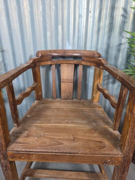 Vintage Rustic Indian Teak Wooden Gandhi Armchair Garden Seat