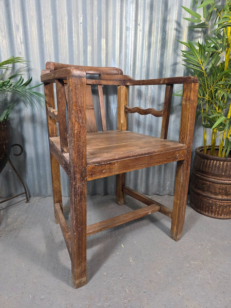 Vintage Rustic Indian Teak Wooden Gandhi Armchair Garden Seat