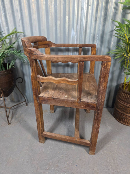Vintage Rustic Indian Teak Wooden Gandhi Armchair Garden Seat