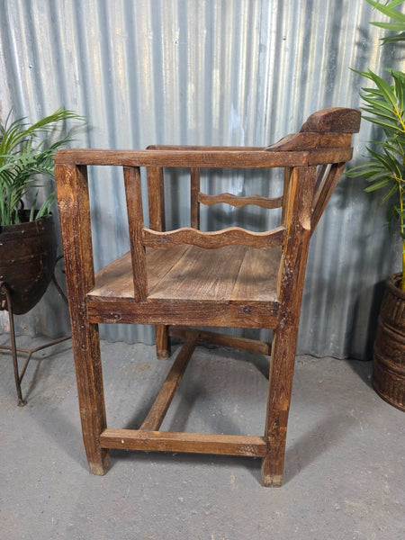Vintage Rustic Indian Teak Wooden Gandhi Armchair Garden Seat