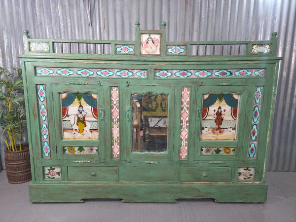 Large Vintage Indian Colonial Solid Wooden Glazed Sideboard Drinks Cabinet