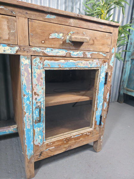 Vintage Rustic Reclaimed Glazed Indian Solid Wooden Desk Console Hallway Table